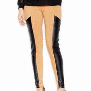 Bar III Ponte Faux Leather Panel Leggings NWT L